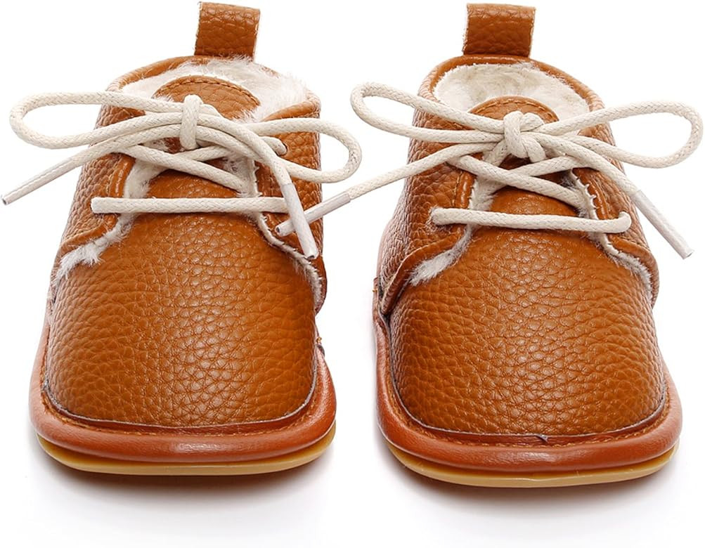 Floral Winter Fur Baby Girls Boys Booties Rubber Sole Thick Snow Boots Fleece Lined Oxfords | Amazon (US)