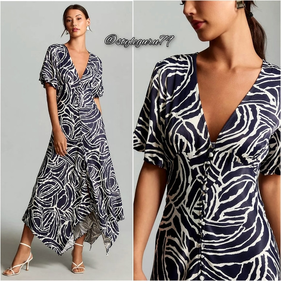 NWT, NTHROPOLOGIE, SHORT-SLEEVE V-NECK BUTTON-FRONT MIDI DRESS | Poshmark