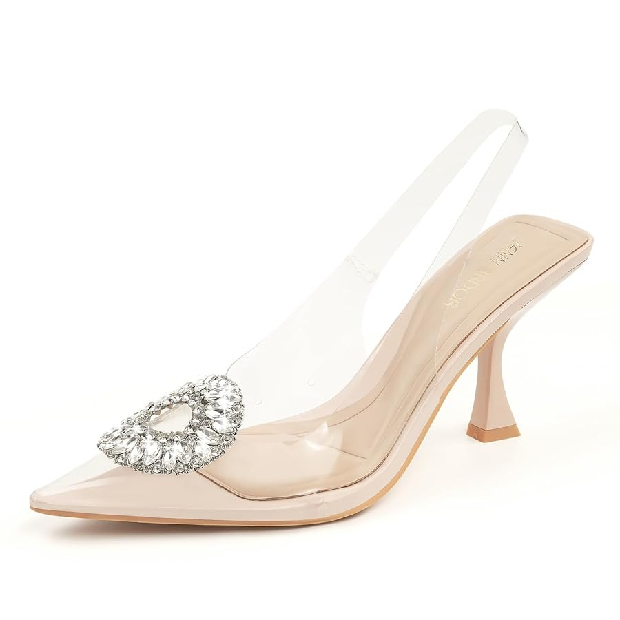 JENN ARDOR Clear Heels for Women Slingback Pointed Closed Toe Heels with Rhinestones 3 inch Comfo... | Amazon (US)