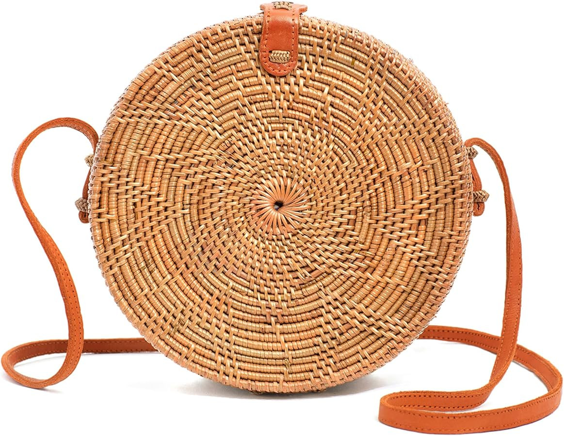 Novum Crafts Round Rattan Bag for Women - Handmade Ata Wicker Woven Purse - Circle, Square, Oval ... | Amazon (US)