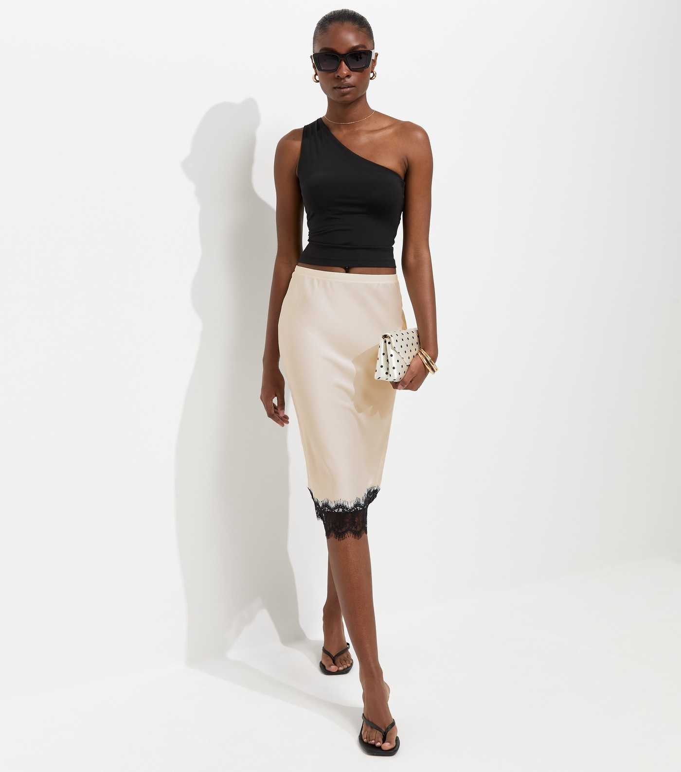Cream Satin Lace Hem Midi Skirt | New Look | New Look (UK)