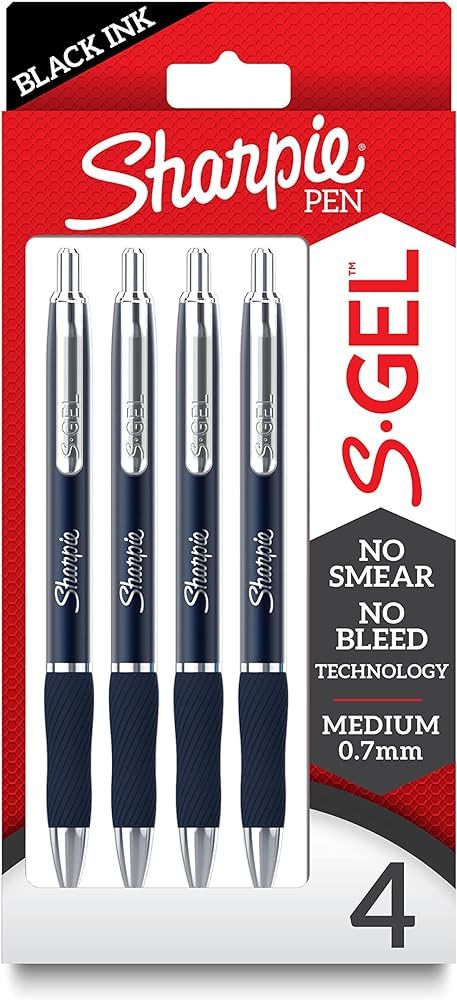 SHARPIE S-Gel, Gel Pens, Sleek Metal Barrel, Midnight Blue, Medium Point (0.7mm), Black Ink, 4 Co... | Amazon (US)