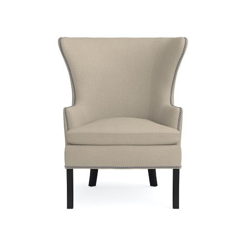 Chelsea Wing Chair, Performance Slub Weave, Sand, Polished Nickel | Williams-Sonoma