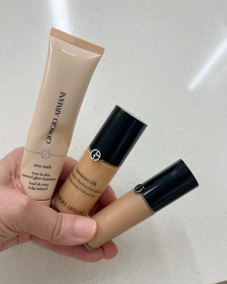 These are the 3 face products I use, all from Armani Beauty. The first tube is the Neo Nude Natural Glow Foundation, similar to a tinted moisturizer (which I think it’s now called) that I use mostly during the day. The middle is the Luminous Silk foundation that I use mostly at night, gives more coverage. The last is the Luminous Silk concealer, which I recently bought and love, and this I need both day and night along with the other products. 

I listed the colors I use below for reference.

Neo Nude 4.5
Luminous silk 4.5
Concealer 5.5

I’m linking everything from a few retailers so you can click to get the best price ;) *The Luminous silk comes in 2 sizes, regular and mini in some colors, I’m holding the mini size in the middle.

#LTKfindsunder100 #LTKover40 #LTKbeauty
