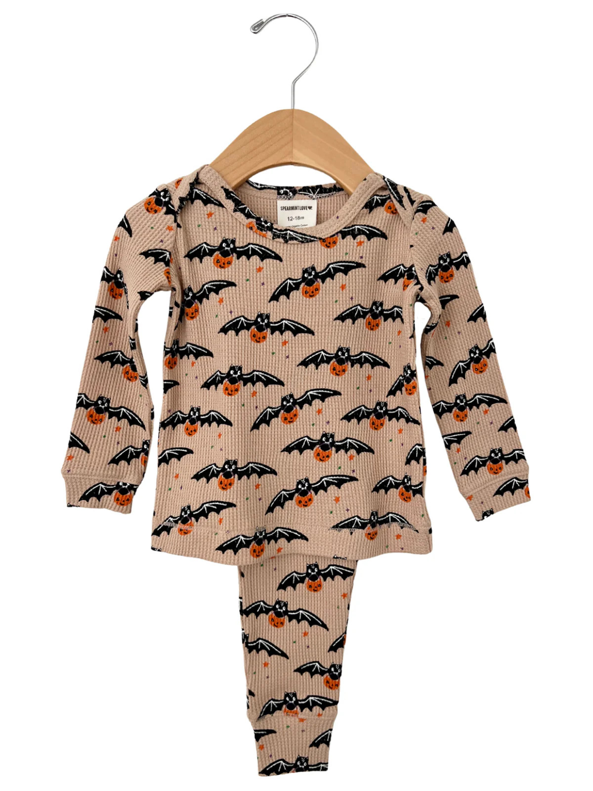 Organic Waffle 2-Piece Set, Tan Trick or Treating Bat | SpearmintLOVE