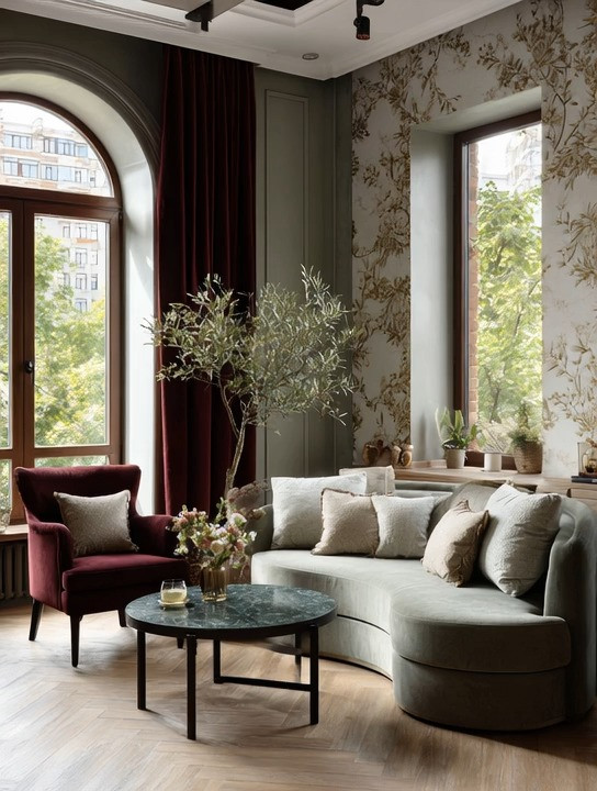 What caught your eye first in this living room?

Was it the sculptural curved velvet sofa? The rich burgundy accent chair paired perfectly with the dramatic velvet curtains? The soft sage green walls? Or maybe that dark marble coffee table layered with the olive tree quietly bringing the entire room to life?

This is the beauty of intentional design. Every piece feels connected without looking overly matched.

The room works because it balances warmth, softness, contrast, and texture all at once. The sage green creates calmness, the burgundy adds richness and depth, while the curved sofa softens the entire space and makes the room feel more relaxed and modern. Then the marble coffee table grounds everything with that subtle luxury touch.

And honestly, this is proof that elegant homes are not built around one single piece. They are built around combinations that echo one another beautifully.

The best part? You do not need to recreate the entire room for this look to work. Even borrowing one or two elements — like the burgundy accent chair, velvet curtains, olive tree, or curved sofa — can completely elevate a smaller living room or apartment space.

The key is choosing statement pieces that feel intentional instead of filling the room with too many competing details.

We’ve curated every element of this look — from curved sofas and velvet chairs to marble coffee tables, curtains, and statement decor pieces — so you can mix, match, and create the version that fits your home beautifully.

Because the most elegant rooms always feel collected, not copied.

#LivingRoomDecor #QuietLuxury #VelvetSofa #ElegantAndDriven 

 #LTKHome