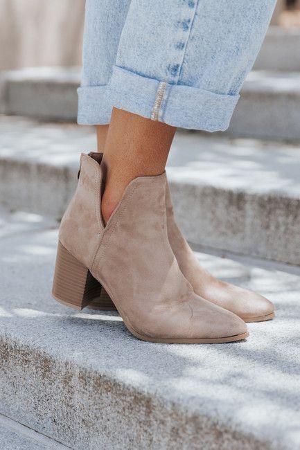 Iris Taupe Suede Pointed Toe Cutout Heeled Bootie | Magnolia Boutique