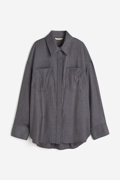 Oversized twill shirt - Dark grey/Pinstriped - Ladies | H&M GB | H&M (UK, MY, IN, SG, PH, TW, HK)