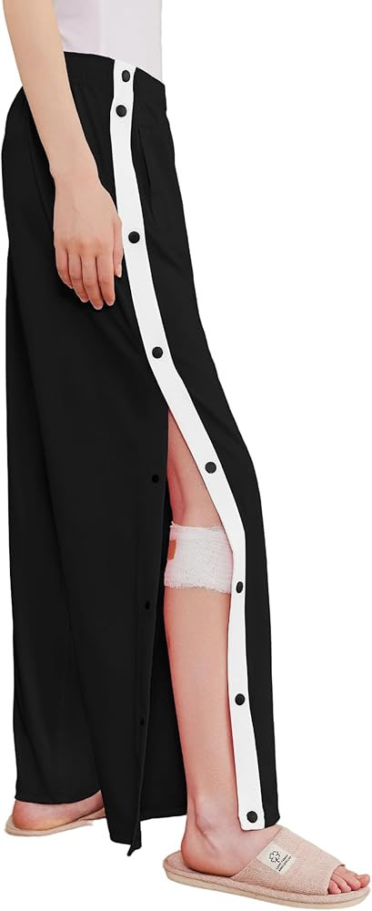 Deyeek Women's Tear Away Pants Side Split Snap Open Bottom Sweatpants Leg Breakaway Post Surgery ... | Amazon (US)
