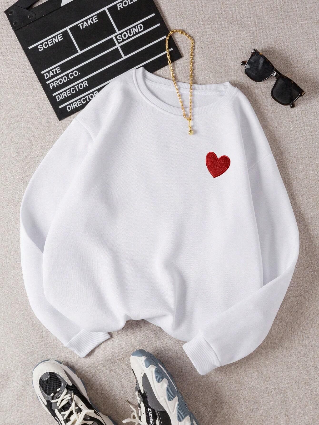 Embroidery Heart Pattern Sweatshirt | SHEIN