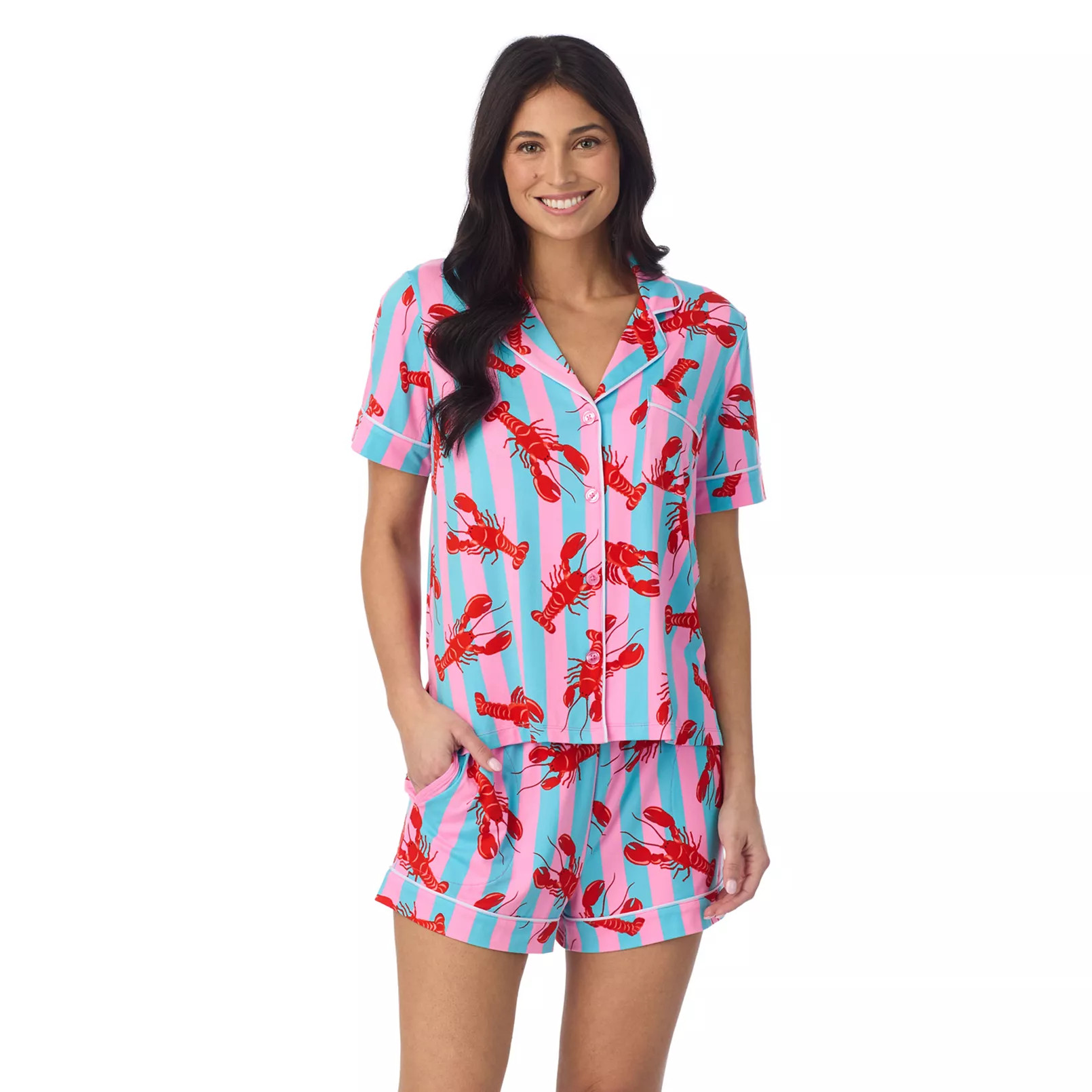 Women's Beauty Sleep Social Cozy Short Sleeve Pajama Top & Pajama Boxers Set | Kohl's