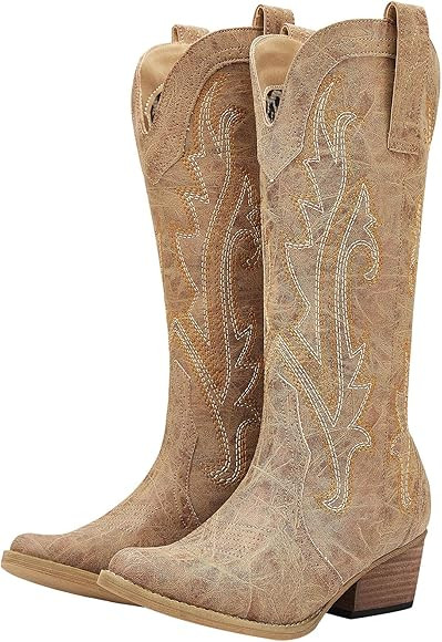 HISEA Rollda Cowboy Boots Women Western Boots Cowgirl Boots Ladies Pointy Toe Fashion Boots | Amazon (US)