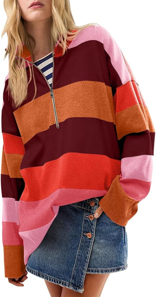 Yousify Oversized Womens Sweaters Fall 2025 Half Zipper Turtleneck Sweater Long Sleeve Tops S-2XL | Amazon (US)