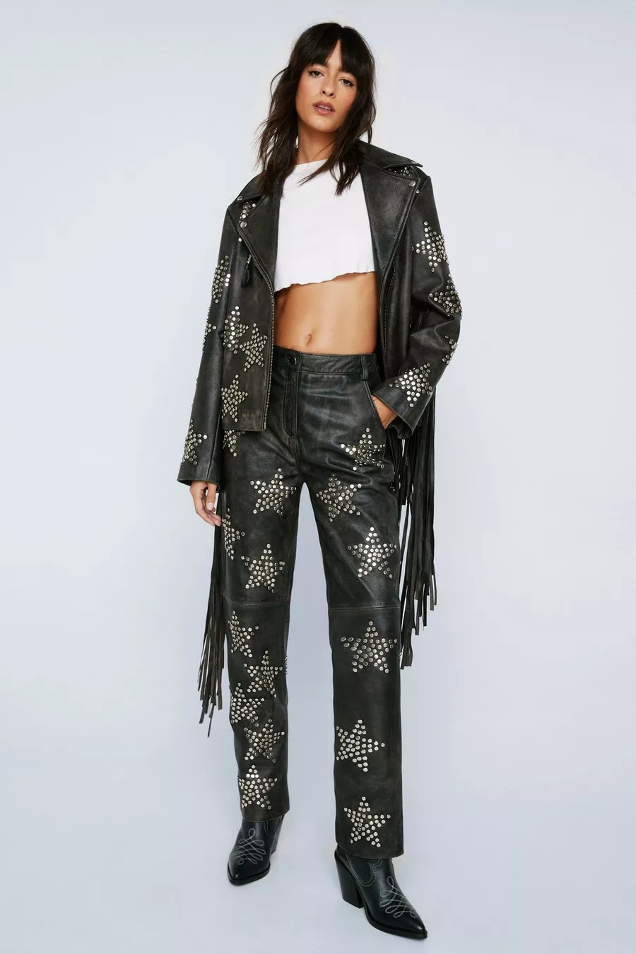 Real Leather Star Studded Straight Leg Pants | Nasty Gal (US)