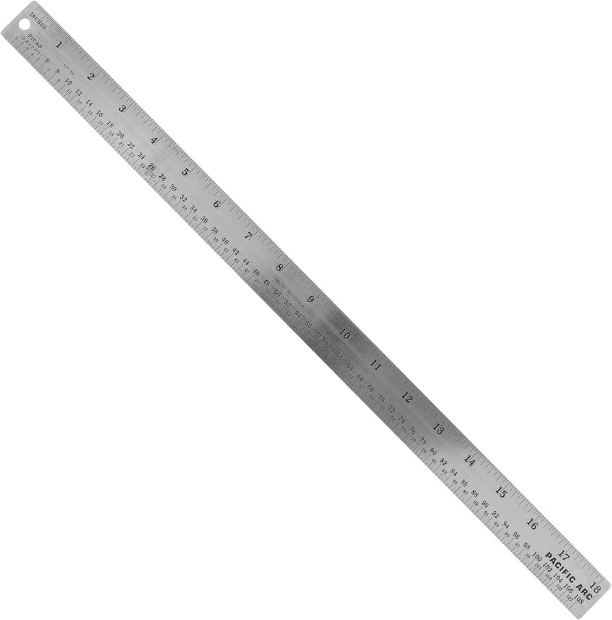 Pacific Arc Stainless Steel Ruler with Inch and Pica Measurements, 18 Inches Rubber Backed | Amazon (US)