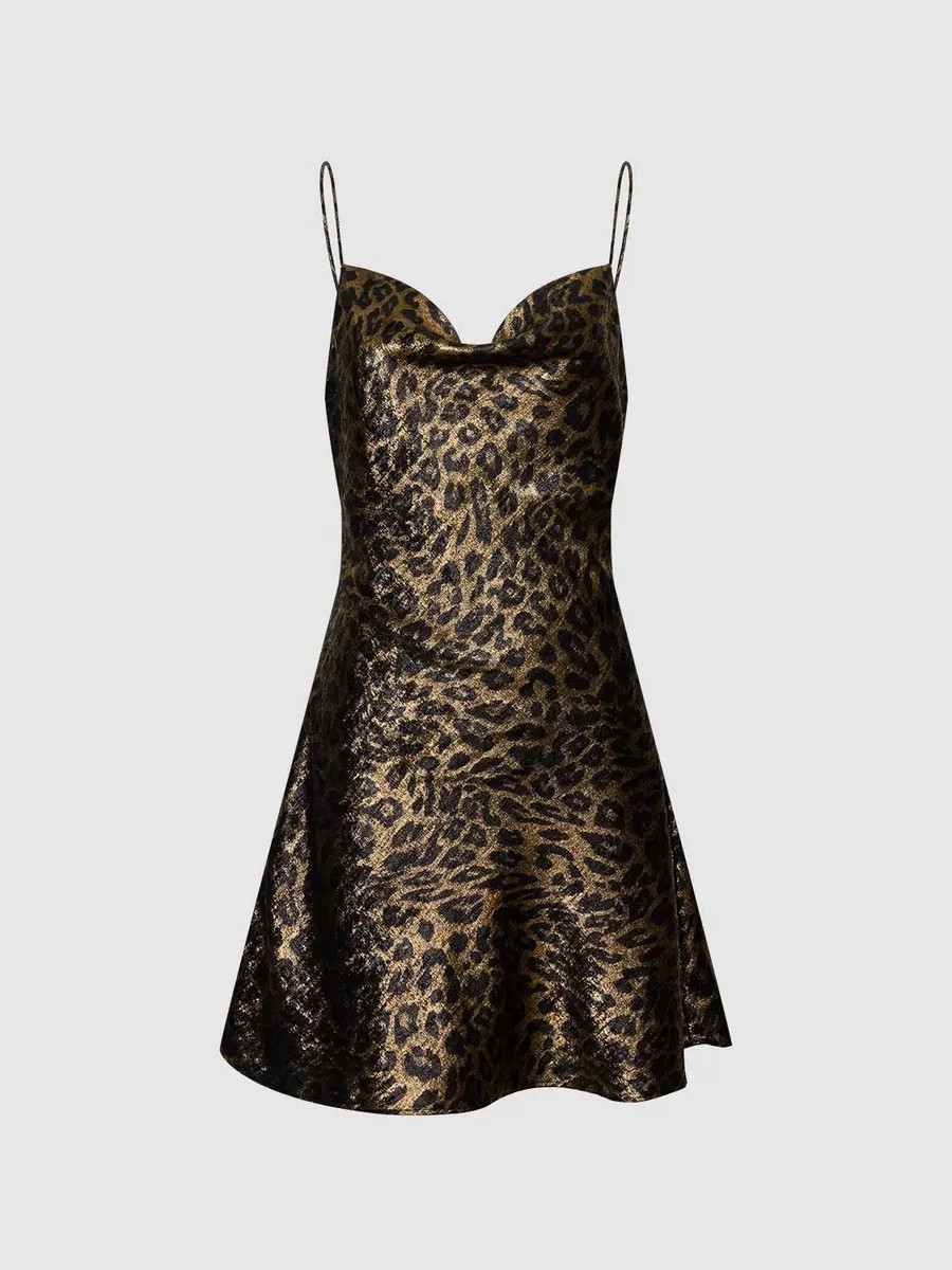 Leopard Print Strappy Cowl Neck Mini Dress | Urban Revivo