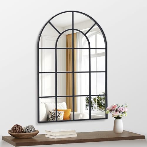 NIMURY Arched Mirror, 26x38 inch Arch Window Mirror, Black Frame Window Pane Mirror Wall Decor, Wall Mounted Mirror Decorative for Living Room Bedroom Entryway Hanging or Leaning Against Wall | Amazon (CA)