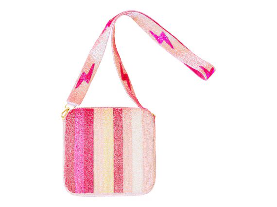 NEW Lighting Bolt and Stripe Seed Bead Box Bag, Pink Seed Bead Handbag, Handmade Handbag | Etsy (US)