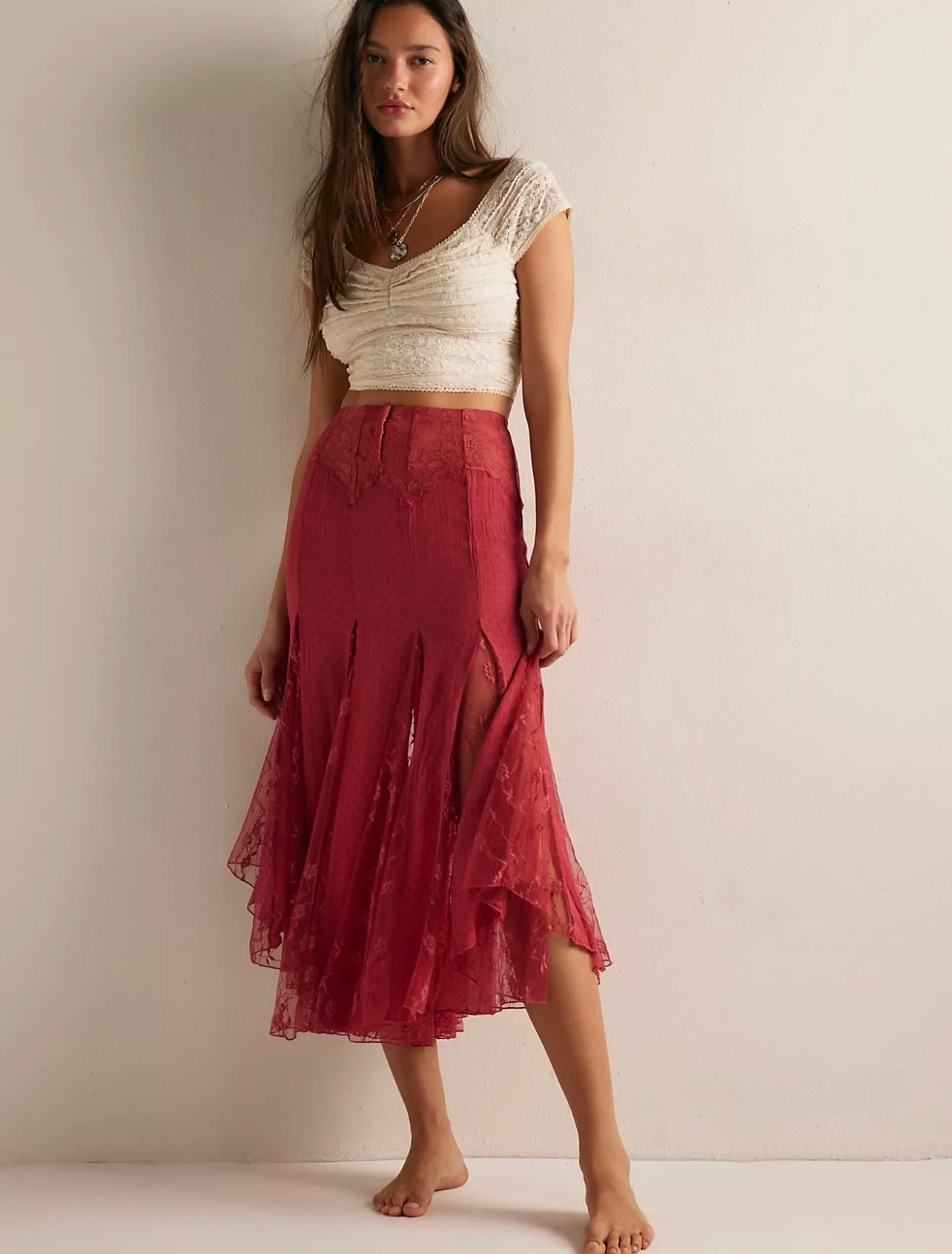Free People’s Nice To Meet You Maxi Slip Skirt. Cones in 11 colors