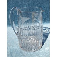 Beautiful Vintage Clear Glass Pitcher With Etched Flora Leaf Patter & Swirl Design Hand Blown Applied Handle | Etsy (US)