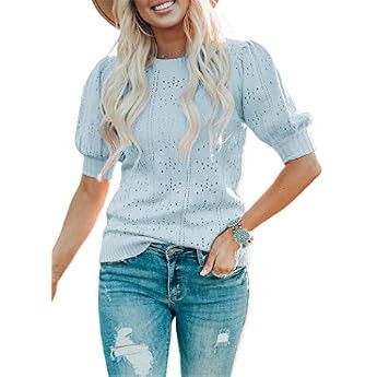 GRACE KARIN Womens Pullover Sweater Cute Puff Short Sleeve Tops Pullover Shirt Lightweight Knit Swea | Amazon (US)