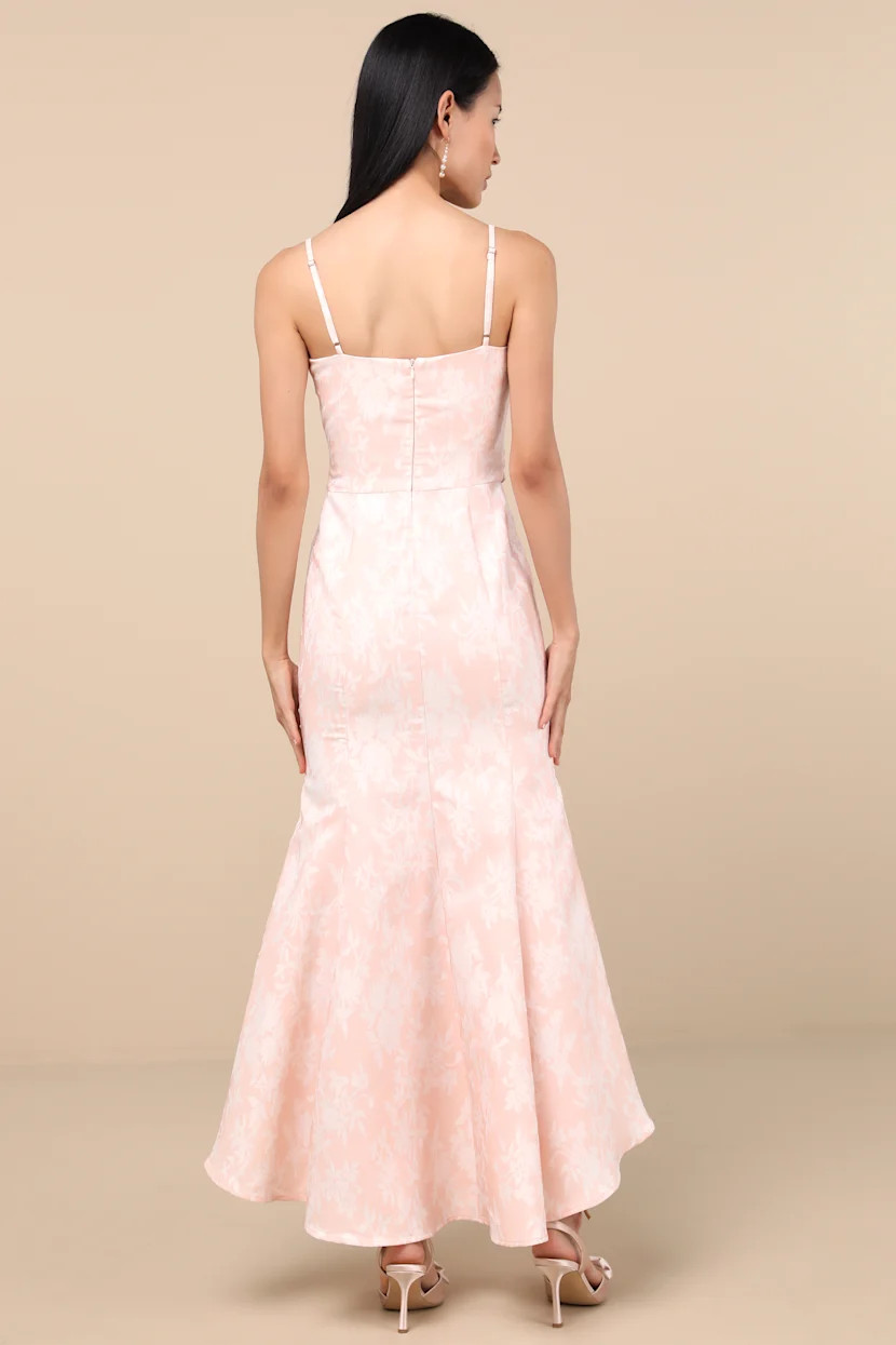 Gwenth Blush Floral Jacquard High-Low Midi Dress | Lulus