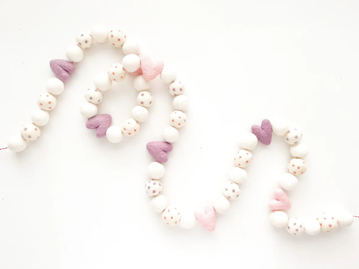 Simple Purple & Pink Hearts Felt Ball Garland Collaboration with Shaki | Pearl & Jane