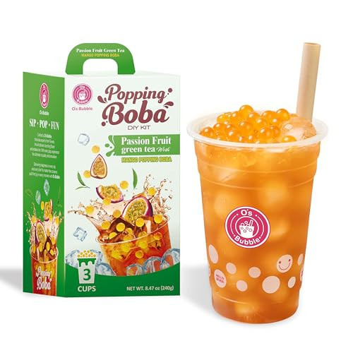 O's Bubble Boba Tea Kit - Bubble Tea Kit - All in One Boba Kit for Boba Tea Lovers - Boba Party Kit for Boba Drinks - Boba Kit for Kids - 3 Servings Includes Cups, Straws (Passion Fruit Green Tea Popping Boba DIY Kit (3 Servings)) | Amazon (US)