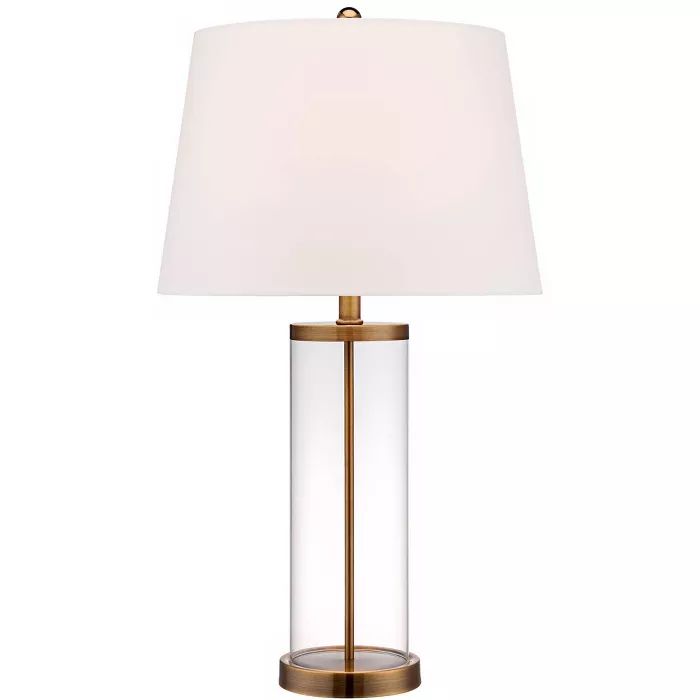 360 Lighting Coastal Table Lamp Glass Cylinder Gold Fillable White Drum Shade for Living Room Fam... | Target