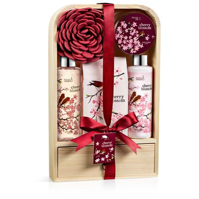 Elegant Modern Cherry Blossom Valentines Bath & Body Gift Set Spa Gift Basket for Women with Shea Butter & Vitamin E | Target