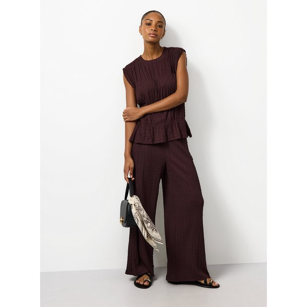 Buy Berry Red Wide Leg Textured Trousers 12 | Trousers | Tu | Tu Clothing
