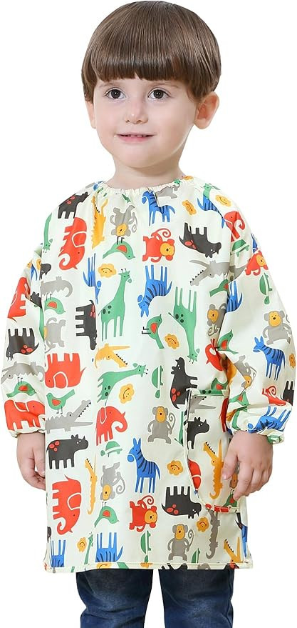 Children's Waterproof Bib Smock Pullover Sleeved Cartoon Pattern Kids Art Apron | Amazon (US)