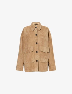 Arma Womens Olive Kaylee Relaxed-Fit Suede Jacket 10 | Selfridges