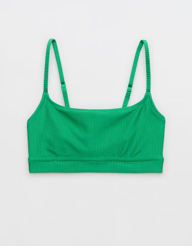 Aerie Shine Rib Straight Scoop Bikini Top | Aerie