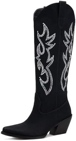 Pasuot Western Cowboy Boots for Women - Knee High Wide Calf Cowgirl Boots with Classic Embroidere... | Amazon (US)