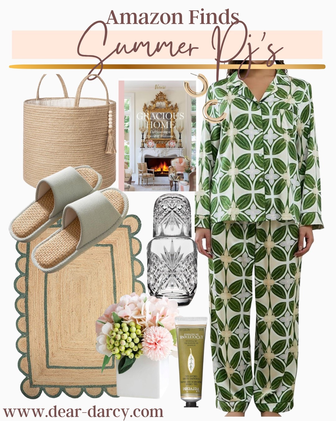 Amazon Finds
Summer Pj’s  & bed room finds

Cutest pj’s and so affordable $33

Crystal water bedside carafe $24

Locctain lotion  verbena 

Silk Floral arrangement 

Scallop jute rug with color trim 

Bamboo slippers

Great woven basket 

 Beautiful coffee table book - Gracious Home


#LTKStyleTip #LTKSummerEdit #LTKFindsUnder50