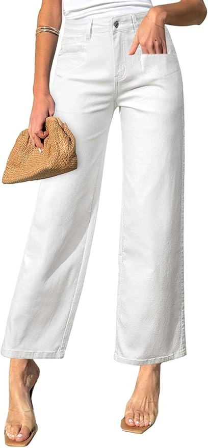 Sidefeel Women's Wide Leg Jeans High Waisted Stretchy Jeans Straight Leg Zimbaplatinum Ankle Deni... | Amazon (US)