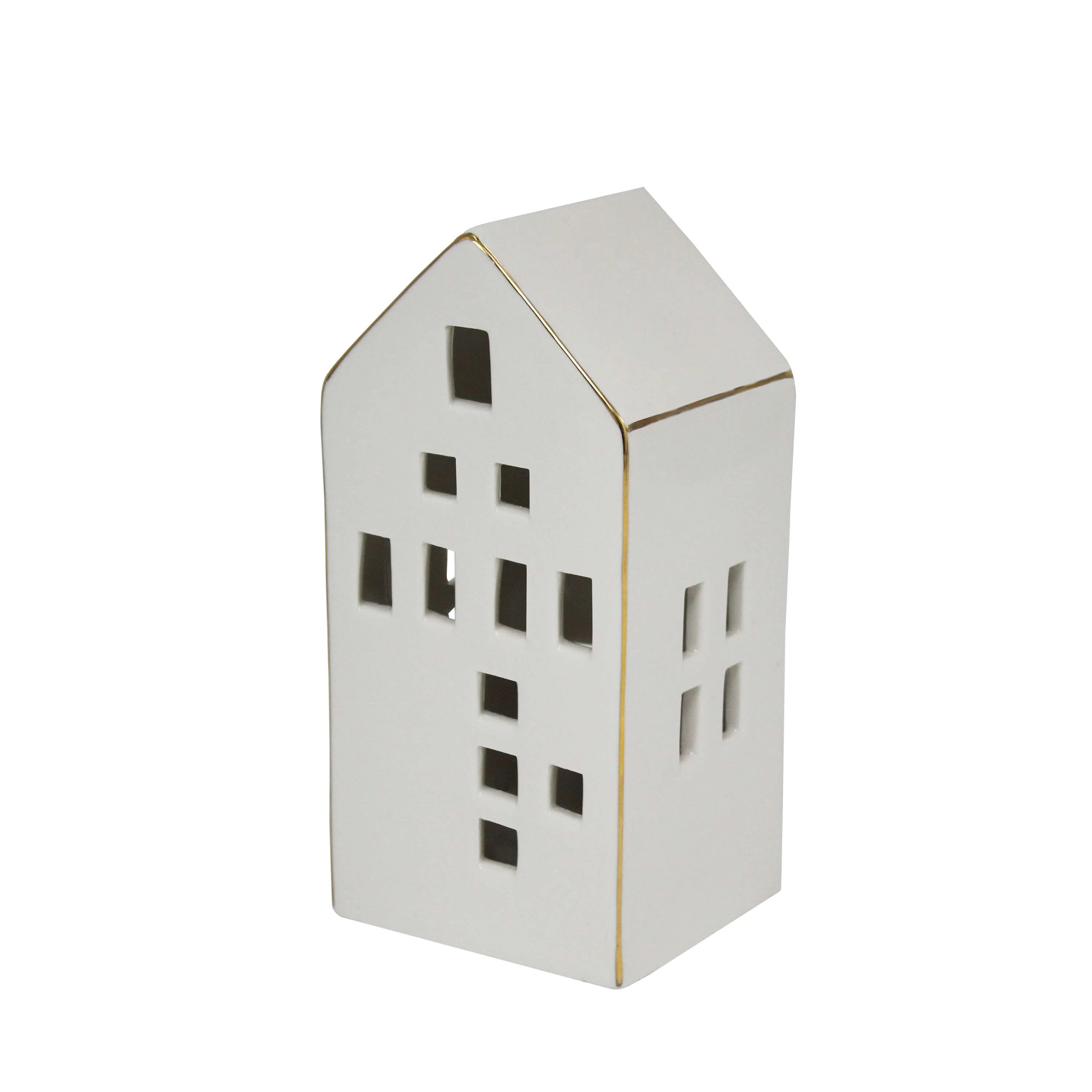 Holiday Time 7.75" Large LED Glazed Ceramic Christmas Village House with Gold Edge, White | Walmart (US)