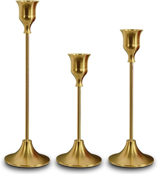 Taper Candle Stick Holder, 3PCS Brass Gold Pillar Tall Candlestick Holders Metal Vintage Decorati... | Amazon (US)