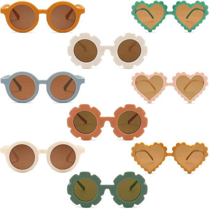 9 Pack Kids Sunglasses Round Flower Heart Shaped Toddler Sunglasses Cute Boys Girls Sunglasses fo... | Amazon (US)