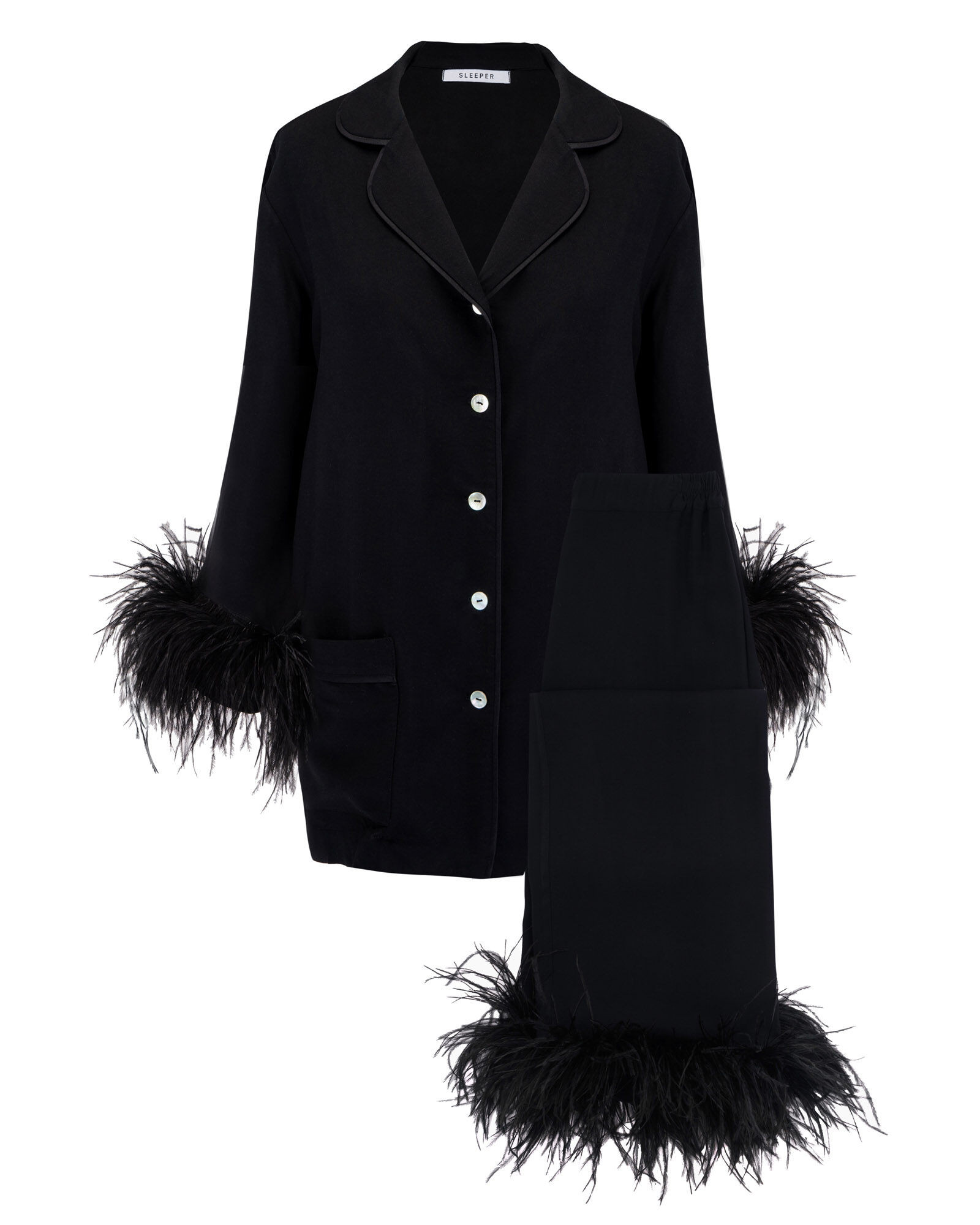 Feather-Trimmed Party Pajama Set | INTERMIX
