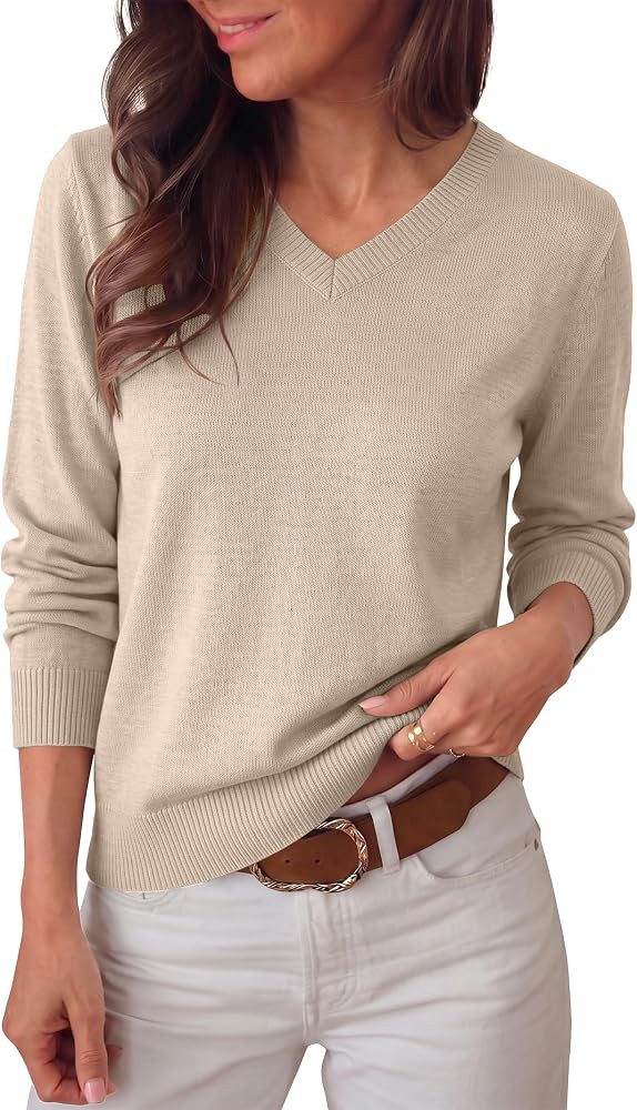 ANRABESS Women Fall Long Sleeve V Neck Lightweight Sweaters | Amazon (US)