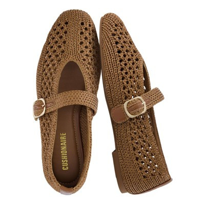 CUSHIONAIRE Monet Woven Mary Jane Flats for Women, Comfortable Ballet Flats with Adjustable Gold-Tone Buckle Strap, BROWN 8.5 | Target
