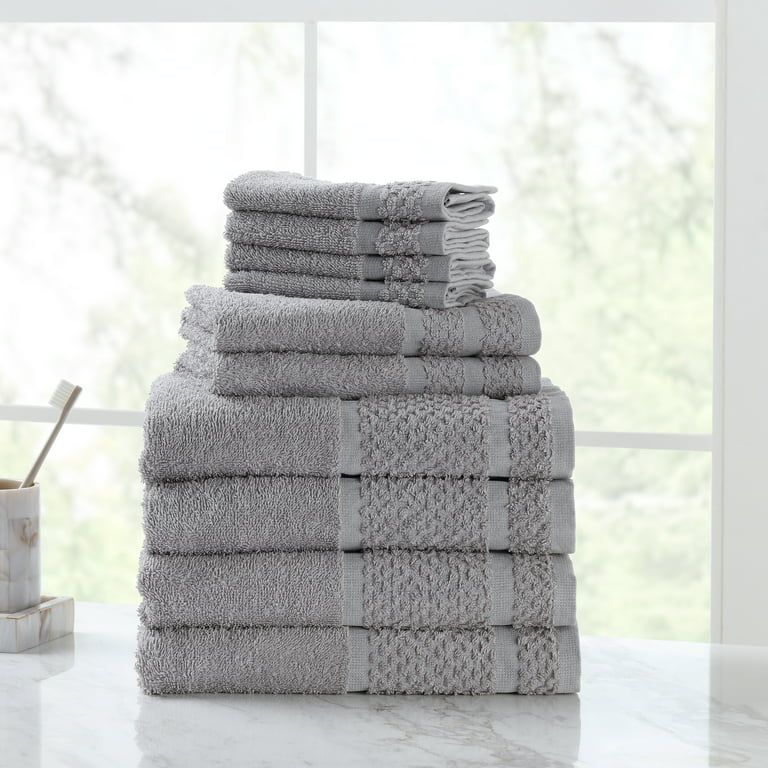 Mainstays Value 10 Piece 100% Cotton Bath Towel Set with Upgraded Softness & Durability, Gray | Walmart (US)