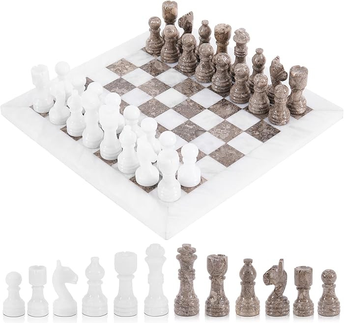 RADICALn Handmade White and Grey Oceanic Marble Full Chess Game Original Marble Chess Set | Amazon (CA)