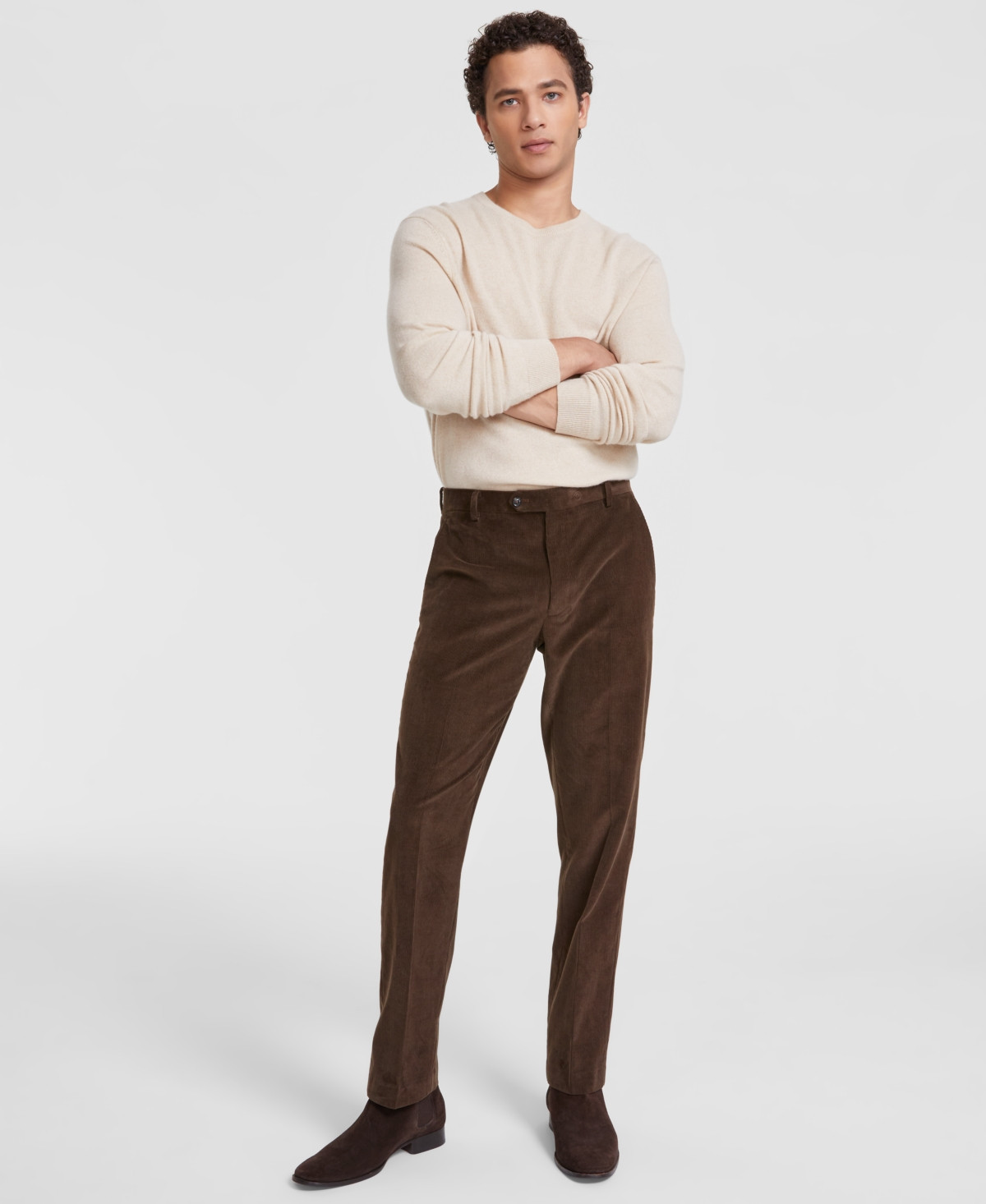 Tommy Hilfiger Men's Modern-Fit Solid Corduroy Pants - Brown | Macy's