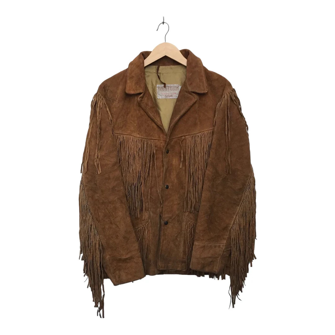 Vintage Schott Western Fringe Suede Leather Jacket Made in Usa Schott Leather Cowboy Jacket Sz La... | Etsy (US)