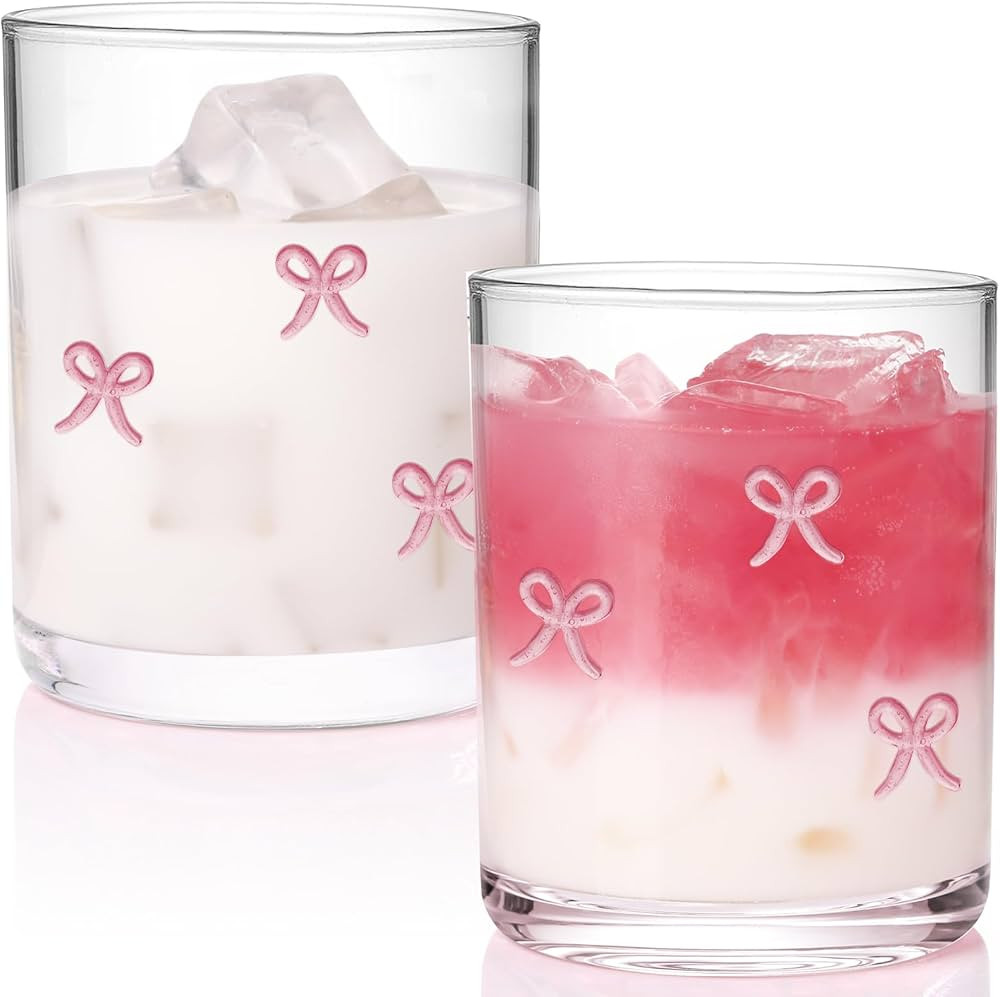 Physkoa 2 Pack Coquette Bow Icon Juice Glasses – 14oz Cute Glass Coffee Cups for Women – Coqu... | Amazon (US)