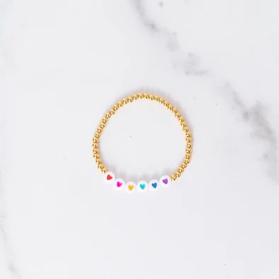 Rainbow Heart Gold Bead Bracelet | Golden Thread