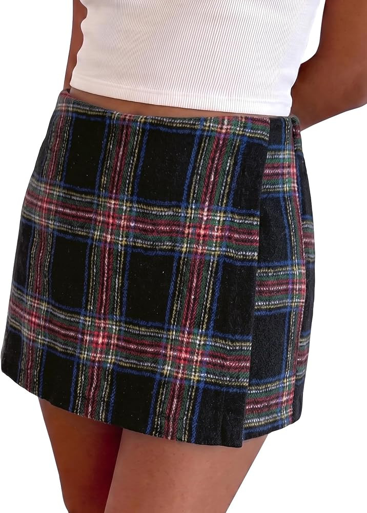luvamia Plaid Skorts for Woman High Waist Mini Wrap Skort Skirt with Shorts | Amazon (US)